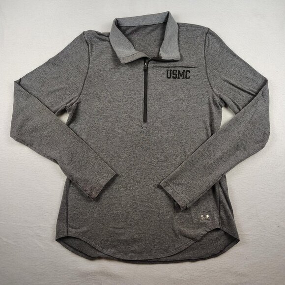 Under Armour Tops - Under Armour USMC Pullover Shirt Womens Large Gray Active Fitted 1/4 Zip